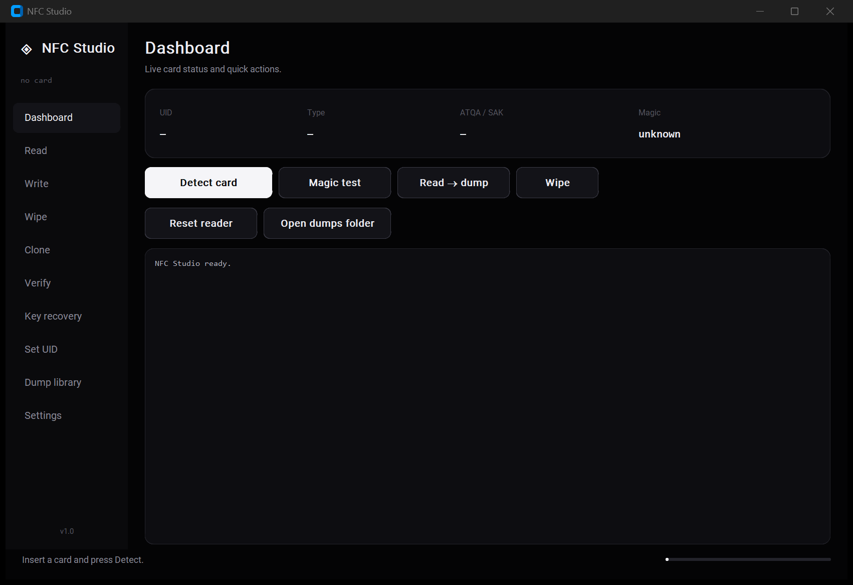 NFC Studio interface